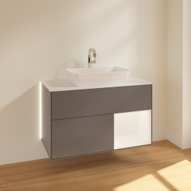 Тумба под раковину Villeroy & Boch Finion 100х50,1 см с подсветкой МДФ антрацит матовый лак/стекло белое матовое G781MTGK