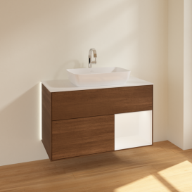 Тумба под раковину Villeroy & Boch Finion 100х50,1 см с подсветкой МДФ шпон грецкого ореха/стекло белое матовое G781MTGN