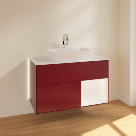 Тумба под раковину Villeroy & Boch Finion 100х50,1 см с подсветкой МДФ пион матовый лак/стекло белое матовое G781MTHB