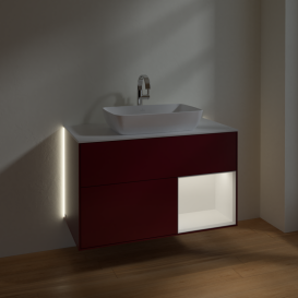 Тумба под раковину Villeroy & Boch Finion 100х50,1 см с подсветкой МДФ пион матовый лак/стекло белое матовое G781MTHB