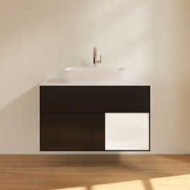 Тумба под раковину Villeroy & Boch Finion 100х50,1 см с подсветкой МДФ черный матовый лак/стекло белое матовое G781MTPD