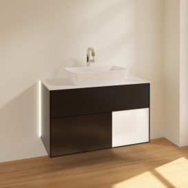 Тумба под раковину Villeroy & Boch Finion 100х50,1 см с подсветкой МДФ черный матовый лак/стекло белое матовое G781MTPD