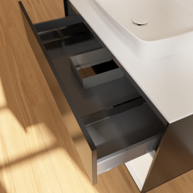 Тумба под раковину Villeroy & Boch Finion 100х50,1 см с подсветкой МДФ черный матовый лак/стекло белое матовое G781MTPD