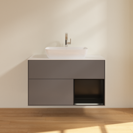 Тумба под раковину Villeroy & Boch Finion 100х50,1 см с подсветкой МДФ антрацит матовый лак/стекло белое матовое G781PDGK