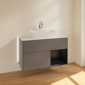 Тумба под раковину Villeroy & Boch Finion 100х50,1 см с подсветкой МДФ антрацит матовый лак/стекло белое матовое G781PDGK