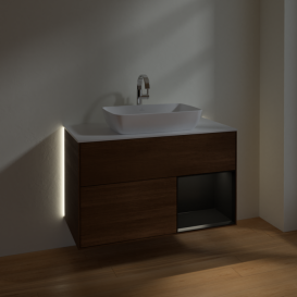 Тумба под раковину Villeroy & Boch Finion 100х50,1 см с подсветкой МДФ шпон грецкого ореха/стекло белое матовое G781PDGN