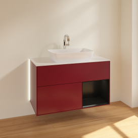 Тумба под раковину Villeroy & Boch Finion 100х50,1 см с подсветкой МДФ пион матовый лак/стекло белое матовое G781PDHB