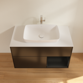 Тумба под раковину Villeroy & Boch Finion 100х50,1 см с подсветкой МДФ черный матовый лак/стекло белое матовое G781PDPD