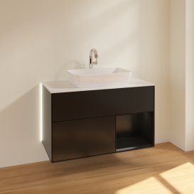 Тумба под раковину Villeroy & Boch Finion 100х50,1 см с подсветкой МДФ черный матовый лак/стекло белое матовое G781PDPD