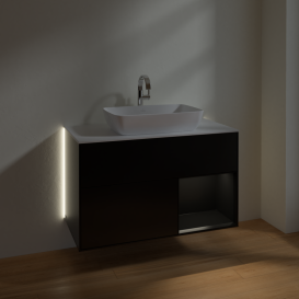 Тумба под раковину Villeroy & Boch Finion 100х50,1 см с подсветкой МДФ черный матовый лак/стекло белое матовое G781PDPD