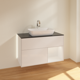 Тумба под раковину Villeroy & Boch Finion 100х50,1 см с подсветкой МДФ глянцевый белый лак/стекло черное матовое G782GFGF