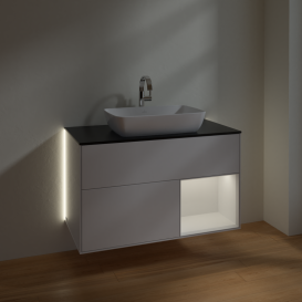 Тумба под раковину Villeroy & Boch Finion 100х50,1 см с подсветкой МДФ глянцевый белый лак/стекло черное матовое G782GFGF