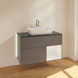 Тумба под раковину Villeroy & Boch Finion 100х50,1 см с подсветкой МДФ антрацит матовый лак/стекло черное матовое G782GFGK