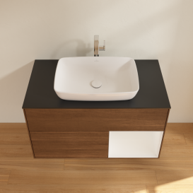 Тумба под раковину Villeroy & Boch Finion 100х50,1 см с подсветкой МДФ шпон грецкого ореха/стекло черное матовое G782GFGN