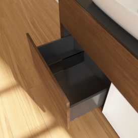 Тумба под раковину Villeroy & Boch Finion 100х50,1 см с подсветкой МДФ шпон грецкого ореха/стекло черное матовое G782GFGN