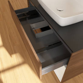 Тумба под раковину Villeroy & Boch Finion 100х50,1 см с подсветкой МДФ шпон грецкого ореха/стекло черное матовое G782GFGN