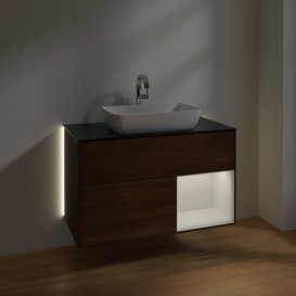 Тумба под раковину Villeroy & Boch Finion 100х50,1 см с подсветкой МДФ шпон грецкого ореха/стекло черное матовое G782GFGN