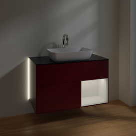 Тумба под раковину Villeroy & Boch Finion 100х50,1 см с подсветкой МДФ пион матовый лак/стекло черное матовое G782GFHB