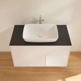 Тумба под раковину Villeroy & Boch Finion 100х50,1 см с подсветкой МДФ белый матовый лак/стекло черное матовое G782GFMT