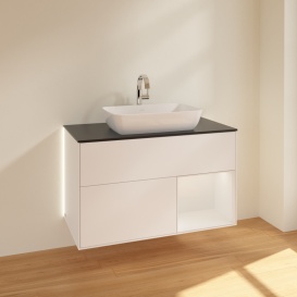 Тумба под раковину Villeroy & Boch Finion 100х50,1 см с подсветкой МДФ белый матовый лак/стекло черное матовое G782GFMT