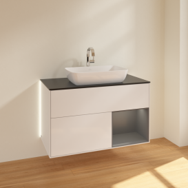 Тумба под раковину Villeroy & Boch Finion 100х50,1 см с подсветкой МДФ глянцевый белый лак/стекло черное матовое G782GKGF