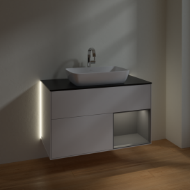 Тумба под раковину Villeroy & Boch Finion 100х50,1 см с подсветкой МДФ глянцевый белый лак/стекло черное матовое G782GKGF