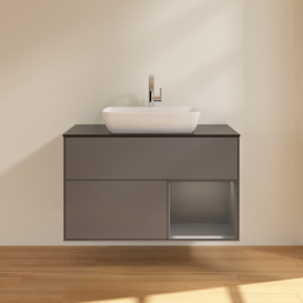 Тумба под раковину Villeroy & Boch Finion 100х50,1 см с подсветкой МДФ антрацит матовый лак/стекло черное матовое G782GKGK