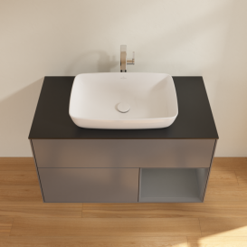 Тумба под раковину Villeroy & Boch Finion 100х50,1 см с подсветкой МДФ антрацит матовый лак/стекло черное матовое G782GKGK