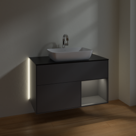 Тумба под раковину Villeroy & Boch Finion 100х50,1 см с подсветкой МДФ антрацит матовый лак/стекло черное матовое G782GKGK