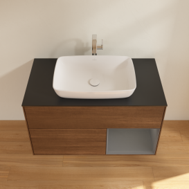 Тумба под раковину Villeroy & Boch Finion 100х50,1 см с подсветкой МДФ шпон грецкого ореха/стекло черное матовое G782GKGN