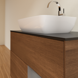 Тумба под раковину Villeroy & Boch Finion 100х50,1 см с подсветкой МДФ шпон грецкого ореха/стекло черное матовое G782GKGN