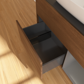 Тумба под раковину Villeroy & Boch Finion 100х50,1 см с подсветкой МДФ шпон грецкого ореха/стекло черное матовое G782GKGN