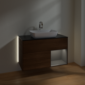 Тумба под раковину Villeroy & Boch Finion 100х50,1 см с подсветкой МДФ шпон грецкого ореха/стекло черное матовое G782GKGN