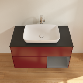 Тумба под раковину Villeroy & Boch Finion 100х50,1 см с подсветкой МДФ пион матовый лак/стекло черное матовое G782GKHB