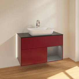 Тумба под раковину Villeroy & Boch Finion 100х50,1 см с подсветкой МДФ пион матовый лак/стекло черное матовое G782GKHB