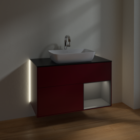 Тумба под раковину Villeroy & Boch Finion 100х50,1 см с подсветкой МДФ пион матовый лак/стекло черное матовое G782GKHB