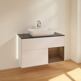 Тумба под раковину Villeroy & Boch Finion 100х50,1 см с подсветкой МДФ глянцевый белый лак/стекло черное матовое G782GNGF