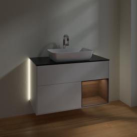 Тумба под раковину Villeroy & Boch Finion 100х50,1 см с подсветкой МДФ глянцевый белый лак/стекло черное матовое G782GNGF