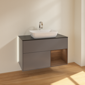 Тумба под раковину Villeroy & Boch Finion 100х50,1 см с подсветкой МДФ антрацит матовый лак/стекло черное матовое G782GNGK