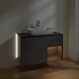 Тумба под раковину Villeroy & Boch Finion 100х50,1 см с подсветкой МДФ антрацит матовый лак/стекло черное матовое G782GNGK
