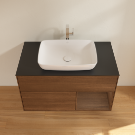 Тумба под раковину Villeroy & Boch Finion 100х50,1 см с подсветкой МДФ шпон грецкого ореха/стекло черное матовое G782GNGN