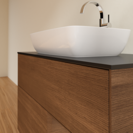 Тумба под раковину Villeroy & Boch Finion 100х50,1 см с подсветкой МДФ шпон грецкого ореха/стекло черное матовое G782GNGN