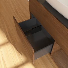 Тумба под раковину Villeroy & Boch Finion 100х50,1 см с подсветкой МДФ шпон грецкого ореха/стекло черное матовое G782GNGN