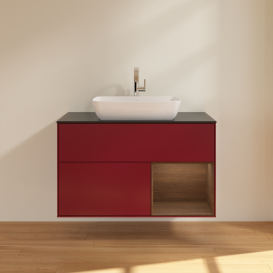 Тумба под раковину Villeroy & Boch Finion 100х50,1 см с подсветкой МДФ пион матовый лак/стекло черное матовое G782GNHB