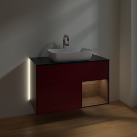 Тумба под раковину Villeroy & Boch Finion 100х50,1 см с подсветкой МДФ пион матовый лак/стекло черное матовое G782GNHB