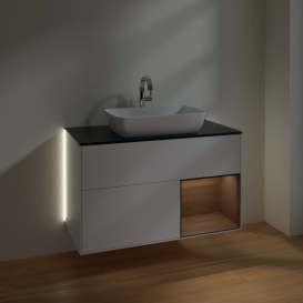 Тумба под раковину Villeroy & Boch Finion 100х50,1 см с подсветкой МДФ белый матовый лак/стекло черное матовое G782GNMT