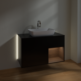Тумба под раковину Villeroy & Boch Finion 100х50,1 см с подсветкой МДФ черный матовый лак/стекло черное матовое G782GNPD