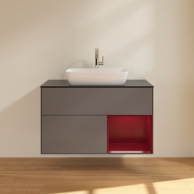 Тумба под раковину Villeroy & Boch Finion 100х50,1 см с подсветкой МДФ антрацит матовый лак/стекло черное матовое G782HBGK