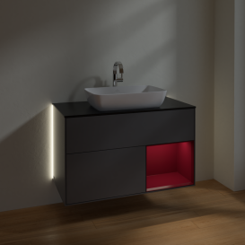 Тумба под раковину Villeroy & Boch Finion 100х50,1 см с подсветкой МДФ антрацит матовый лак/стекло черное матовое G782HBGK