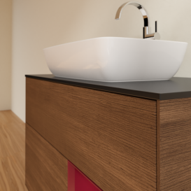 Тумба под раковину Villeroy & Boch Finion 100х50,1 см с подсветкой МДФ шпон грецкого ореха/стекло черное матовое G782HBGN